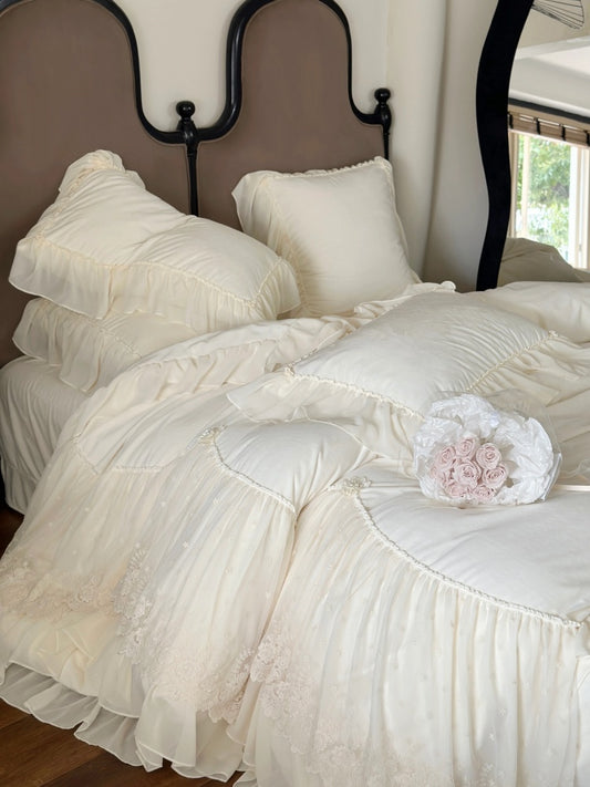 Lace Embroidery Beige Bedding Bundles